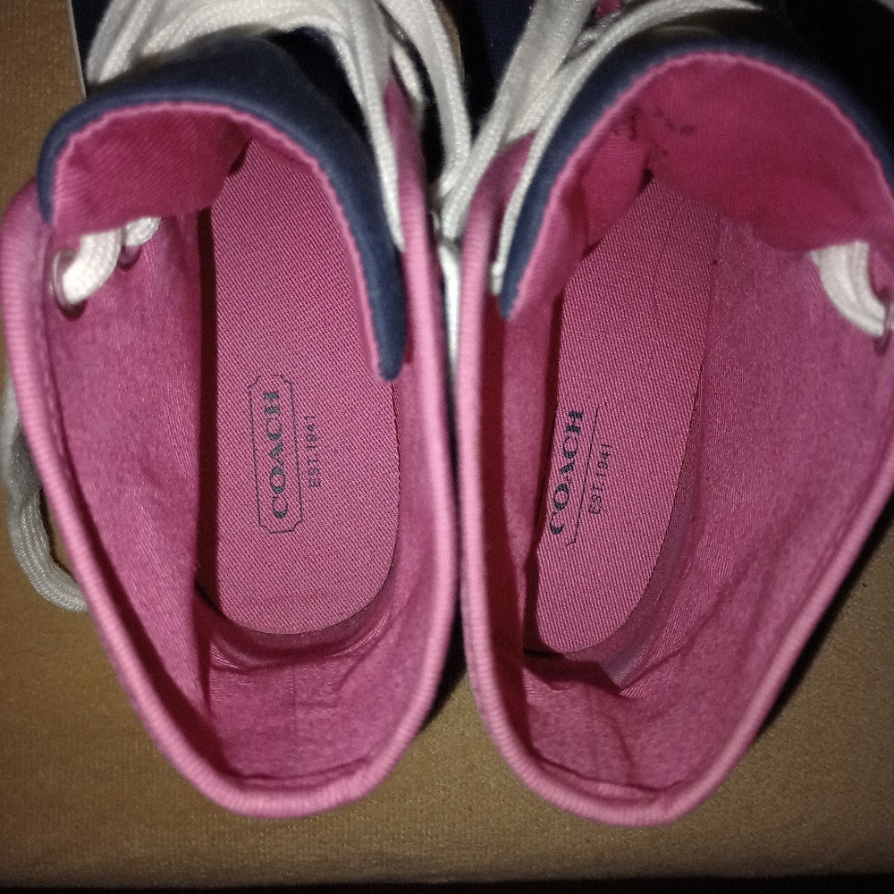IOB Women's  Coach Ariane Happy Girl High Top Sneakers Navy/Pink Size 7.5 M - Picture 9 of 11